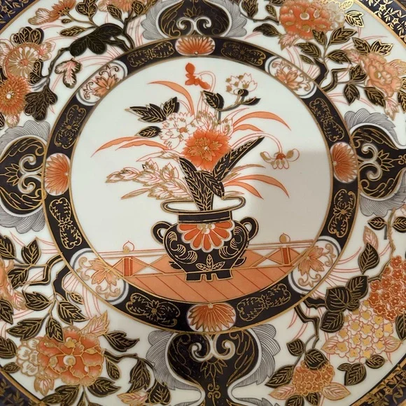 Vintage Imari Style Charger Plate 12” Japan Gold Blue Floral Decor - Picture 5 of 11